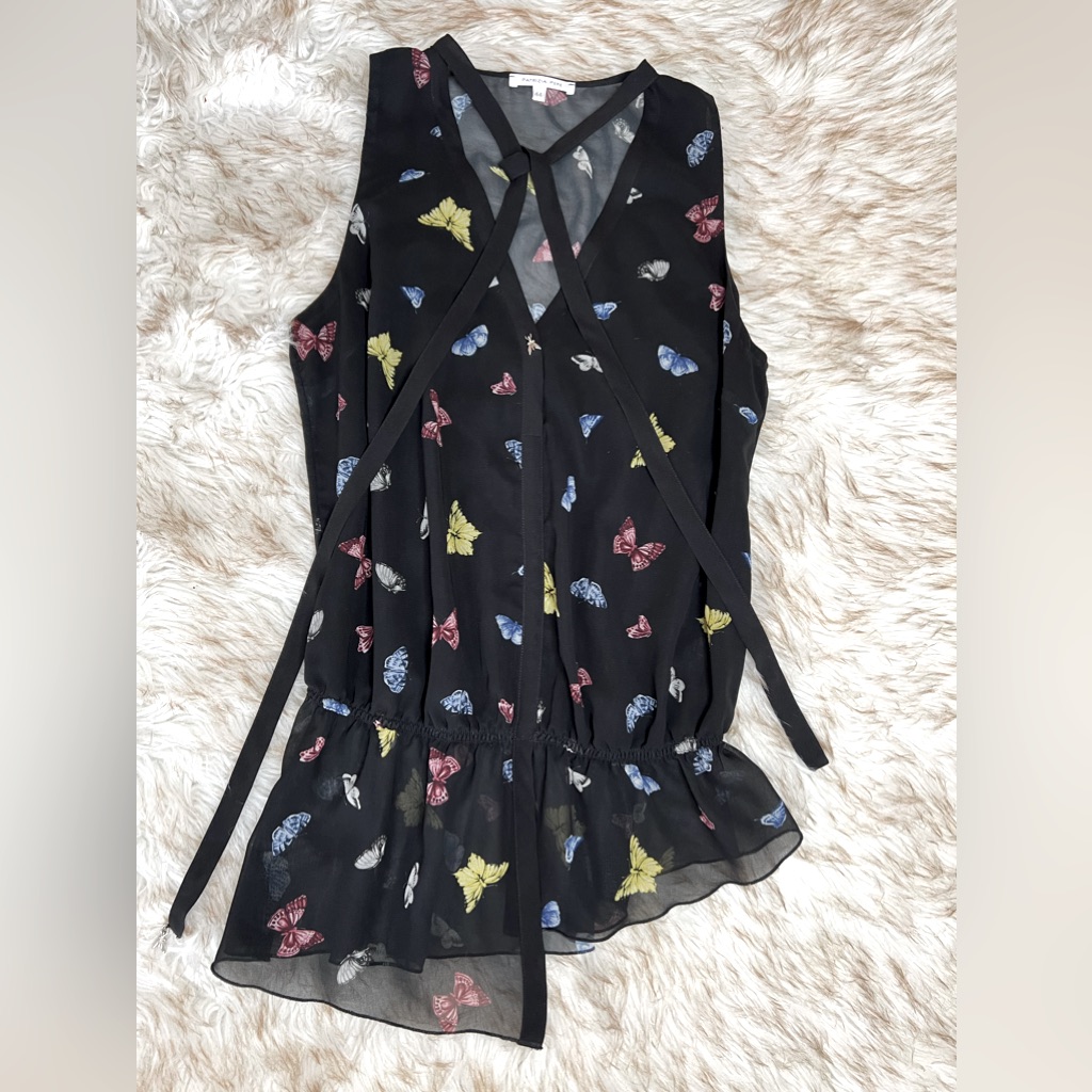 Patricia Pepe Sleeveless Asymmetric Blouse With Butterfly Print